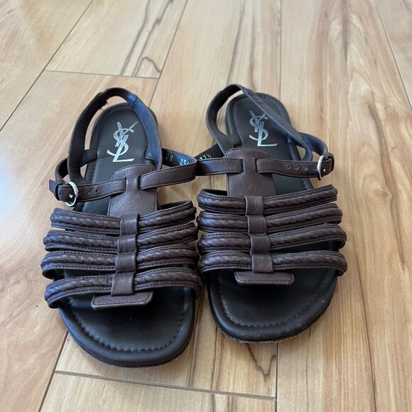 Yves Saint Laurent YSL Gladiator Flat Sandals Dark Brown Leather size 37.5 - Picture 3 of 13